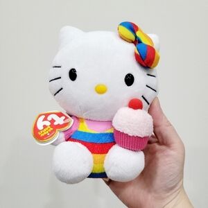 Brand New 2012 TY Beanie Hello Kitty Rainbow Cupcake Plush Toy Doll 6"